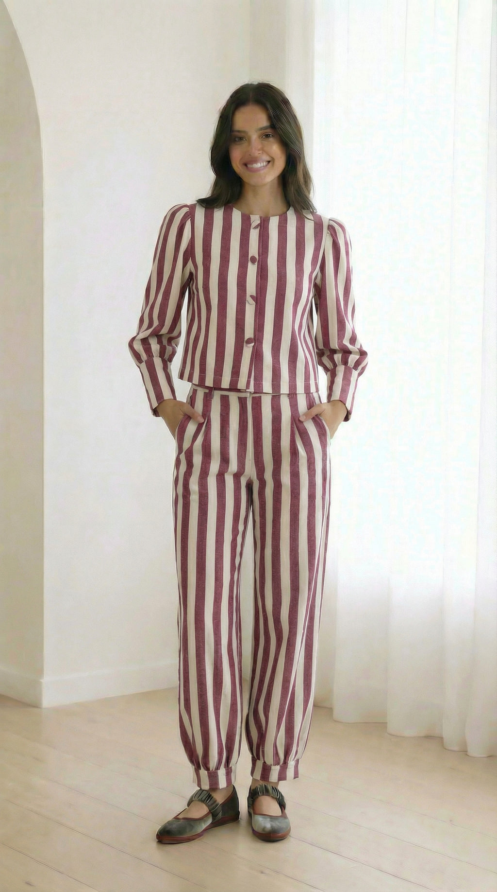 Camisa Olivia Roja Rayas
