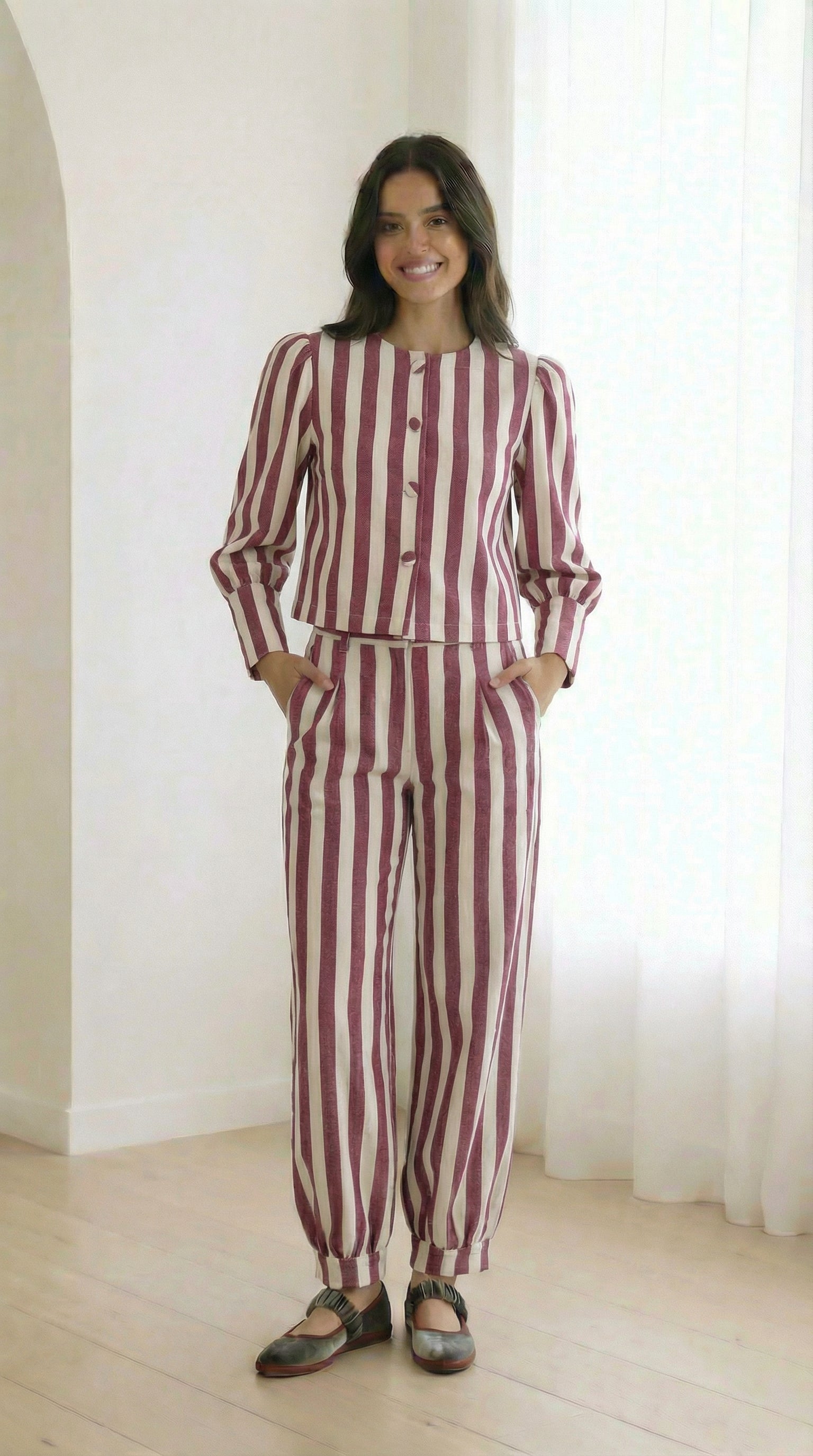 Camisa Olivia Roja Rayas